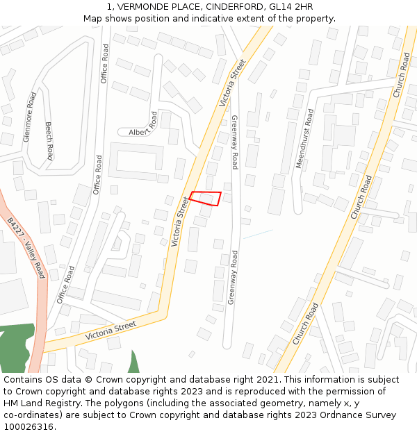 1, VERMONDE PLACE, CINDERFORD, GL14 2HR: Location map and indicative extent of plot