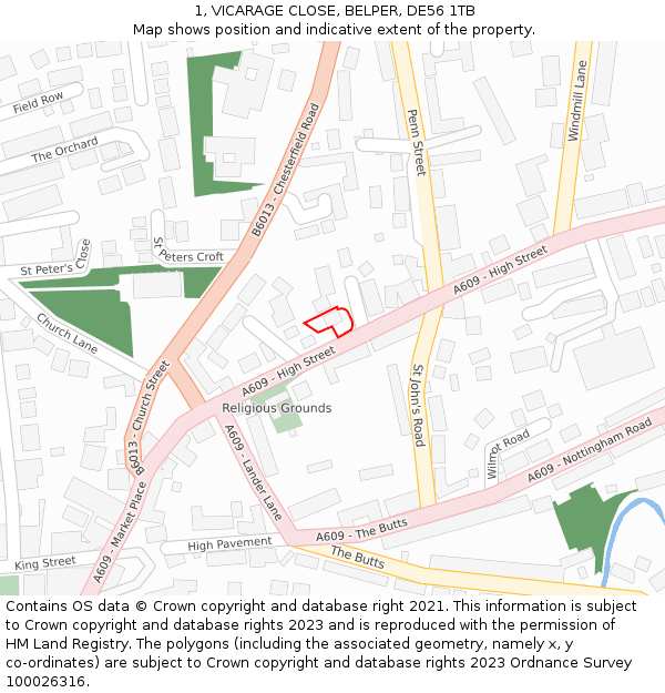 1, VICARAGE CLOSE, BELPER, DE56 1TB: Location map and indicative extent of plot