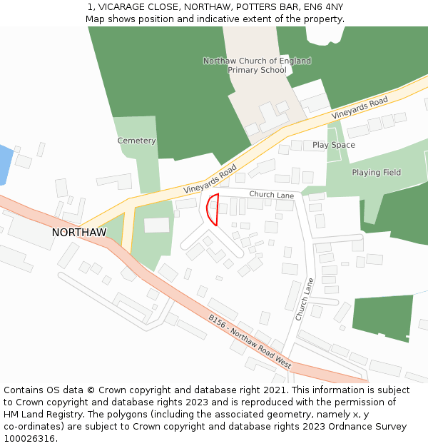 1, VICARAGE CLOSE, NORTHAW, POTTERS BAR, EN6 4NY: Location map and indicative extent of plot