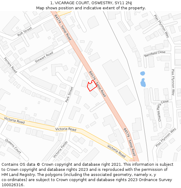 1, VICARAGE COURT, OSWESTRY, SY11 2NJ: Location map and indicative extent of plot