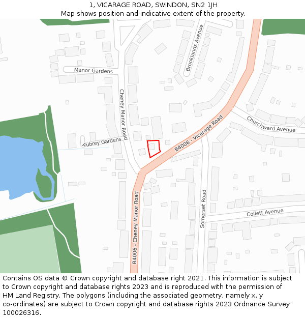 1, VICARAGE ROAD, SWINDON, SN2 1JH: Location map and indicative extent of plot