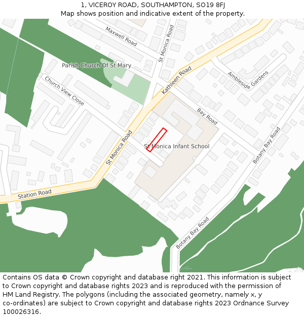 1, VICEROY ROAD, SOUTHAMPTON, SO19 8FJ: Location map and indicative extent of plot