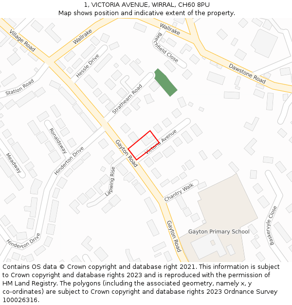 1, VICTORIA AVENUE, WIRRAL, CH60 8PU: Location map and indicative extent of plot