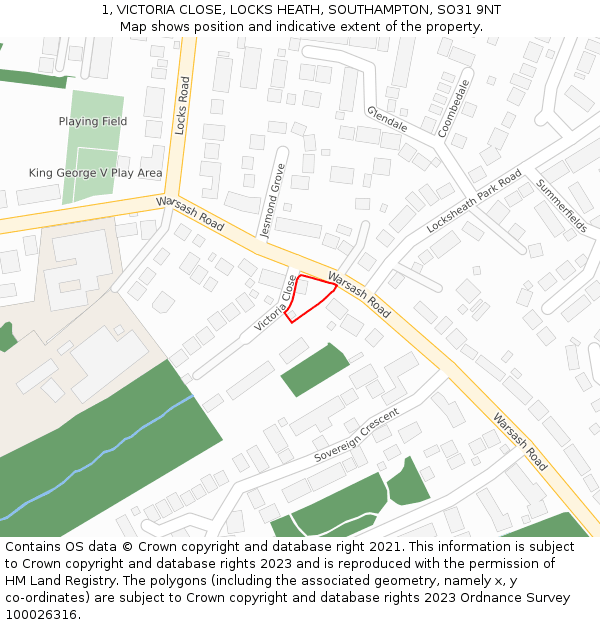 1, VICTORIA CLOSE, LOCKS HEATH, SOUTHAMPTON, SO31 9NT: Location map and indicative extent of plot