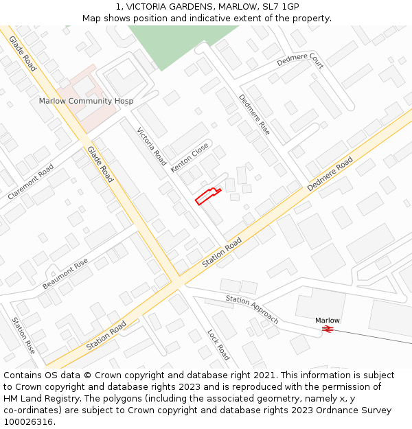 1, VICTORIA GARDENS, MARLOW, SL7 1GP: Location map and indicative extent of plot