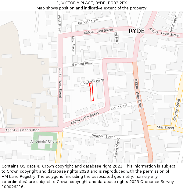 1, VICTORIA PLACE, RYDE, PO33 2PX: Location map and indicative extent of plot