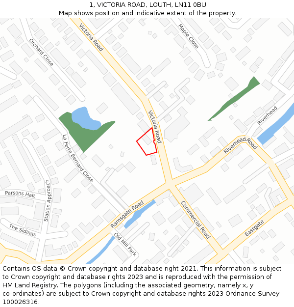 1, VICTORIA ROAD, LOUTH, LN11 0BU: Location map and indicative extent of plot