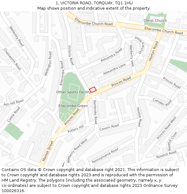 1, VICTORIA ROAD, TORQUAY, TQ1 1HU: Location map and indicative extent of plot