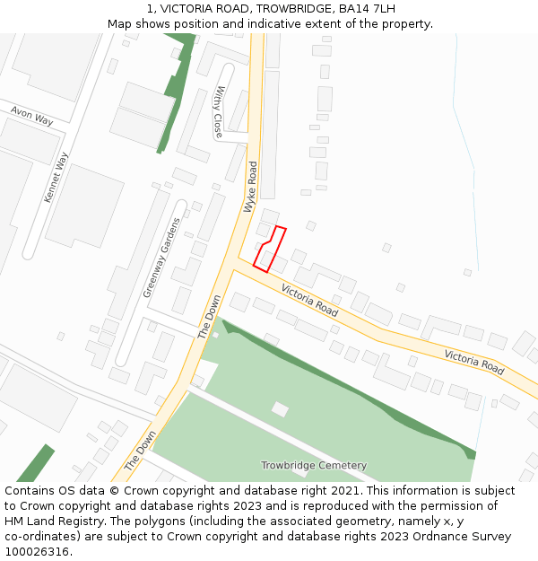 1, VICTORIA ROAD, TROWBRIDGE, BA14 7LH: Location map and indicative extent of plot