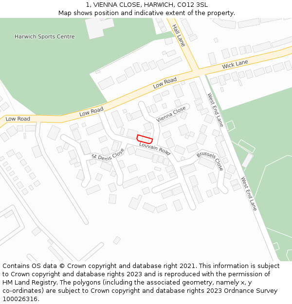 1, VIENNA CLOSE, HARWICH, CO12 3SL: Location map and indicative extent of plot