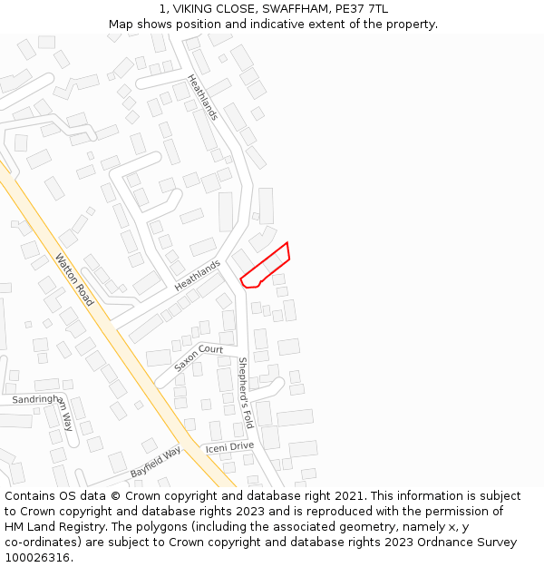 1, VIKING CLOSE, SWAFFHAM, PE37 7TL: Location map and indicative extent of plot