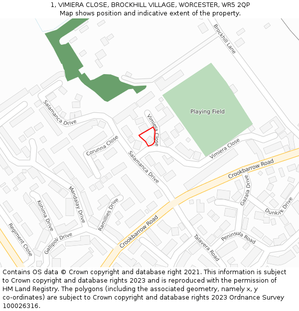 1, VIMIERA CLOSE, BROCKHILL VILLAGE, WORCESTER, WR5 2QP: Location map and indicative extent of plot