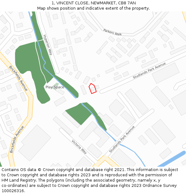 1, VINCENT CLOSE, NEWMARKET, CB8 7AN: Location map and indicative extent of plot