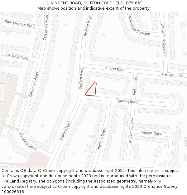 1, VINCENT ROAD, SUTTON COLDFIELD, B75 6AT: Location map and indicative extent of plot