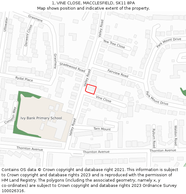 1, VINE CLOSE, MACCLESFIELD, SK11 8PA: Location map and indicative extent of plot