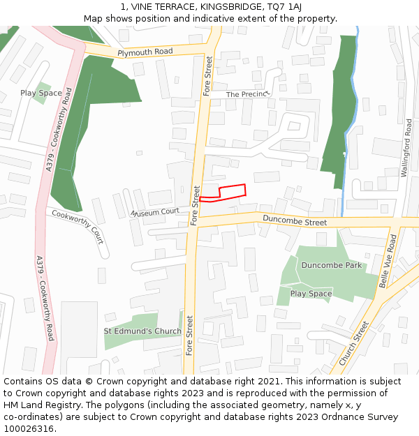 1, VINE TERRACE, KINGSBRIDGE, TQ7 1AJ: Location map and indicative extent of plot