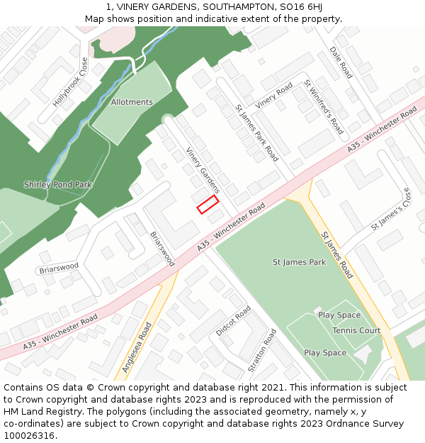 1, VINERY GARDENS, SOUTHAMPTON, SO16 6HJ: Location map and indicative extent of plot