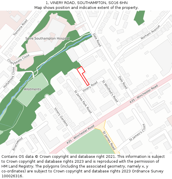 1, VINERY ROAD, SOUTHAMPTON, SO16 6HN: Location map and indicative extent of plot