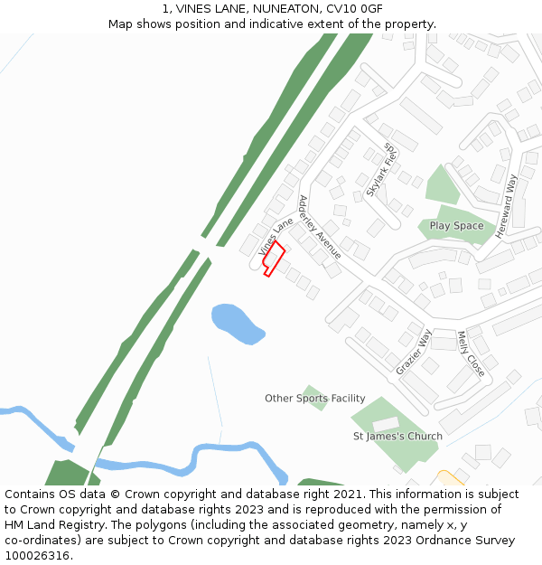 1, VINES LANE, NUNEATON, CV10 0GF: Location map and indicative extent of plot