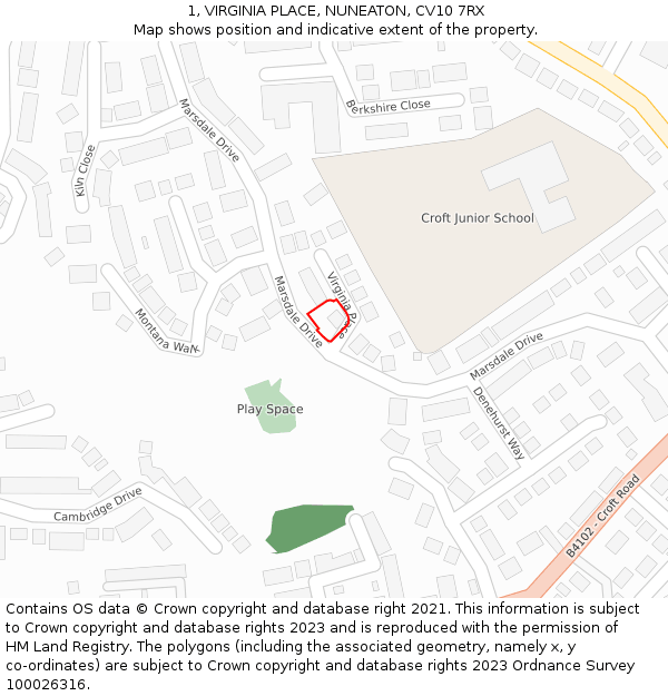 1, VIRGINIA PLACE, NUNEATON, CV10 7RX: Location map and indicative extent of plot