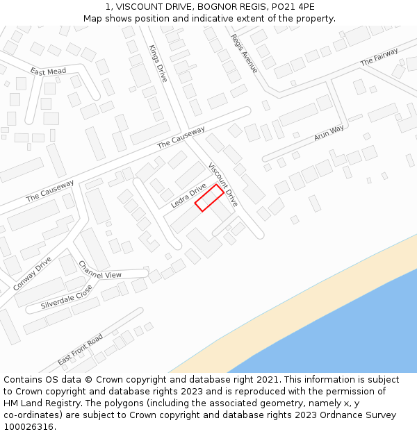 1, VISCOUNT DRIVE, BOGNOR REGIS, PO21 4PE: Location map and indicative extent of plot