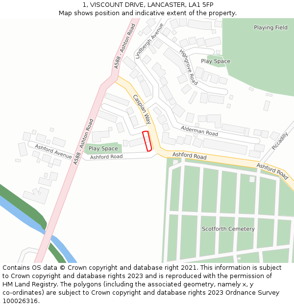 1, VISCOUNT DRIVE, LANCASTER, LA1 5FP: Location map and indicative extent of plot