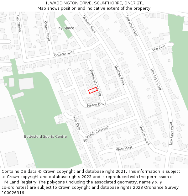 1, WADDINGTON DRIVE, SCUNTHORPE, DN17 2TL: Location map and indicative extent of plot