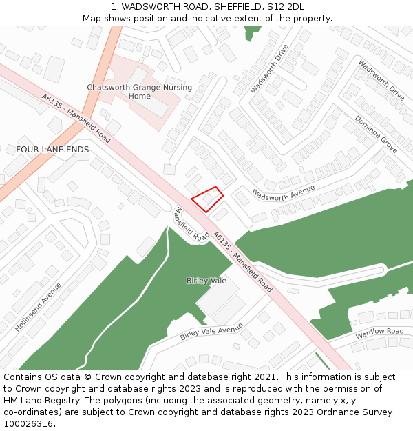 1, WADSWORTH ROAD, SHEFFIELD, S12 2DL: Location map and indicative extent of plot