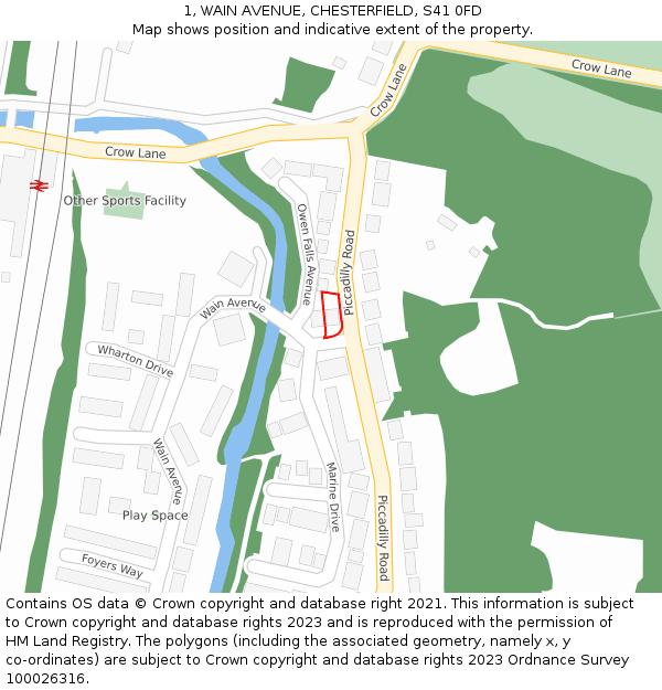 1, WAIN AVENUE, CHESTERFIELD, S41 0FD: Location map and indicative extent of plot