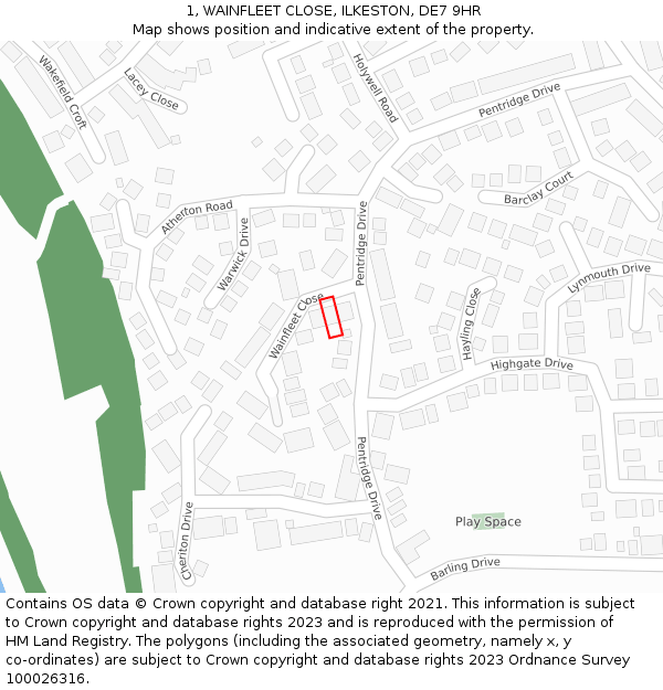 1, WAINFLEET CLOSE, ILKESTON, DE7 9HR: Location map and indicative extent of plot