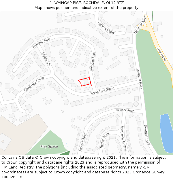 1, WAINGAP RISE, ROCHDALE, OL12 9TZ: Location map and indicative extent of plot