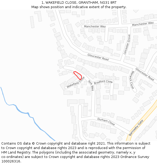 1, WAKEFIELD CLOSE, GRANTHAM, NG31 8RT: Location map and indicative extent of plot