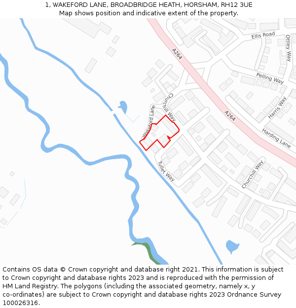 1, WAKEFORD LANE, BROADBRIDGE HEATH, HORSHAM, RH12 3UE: Location map and indicative extent of plot