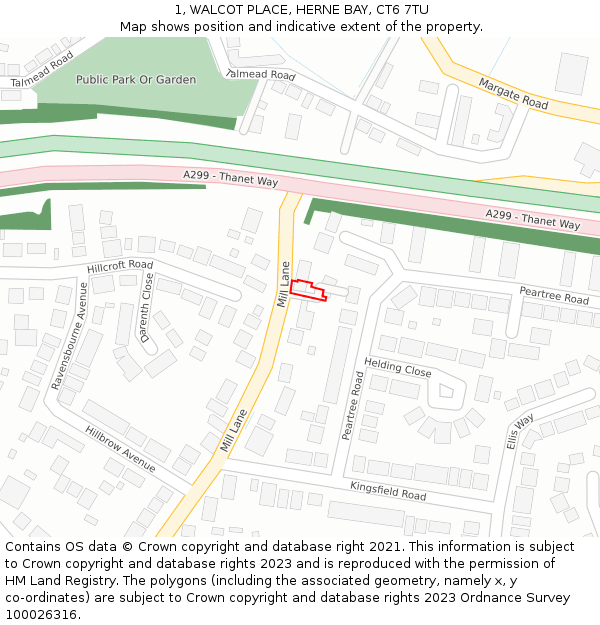 1, WALCOT PLACE, HERNE BAY, CT6 7TU: Location map and indicative extent of plot