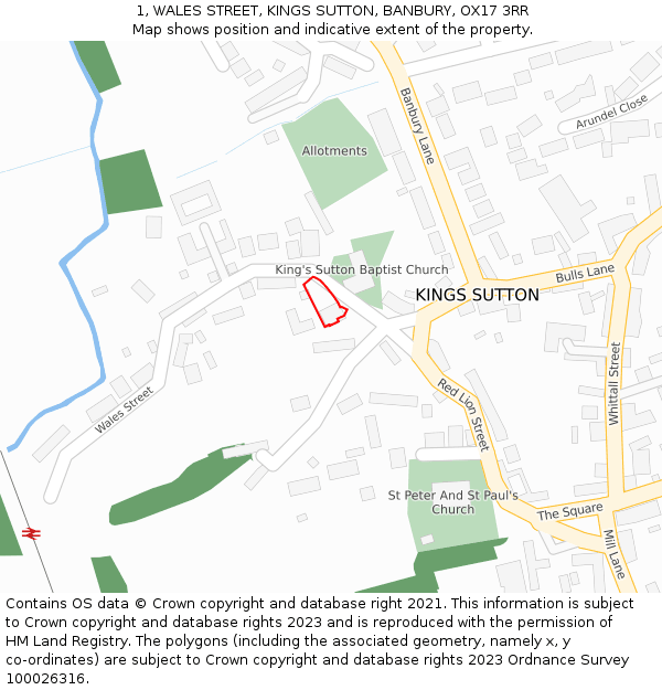 1, WALES STREET, KINGS SUTTON, BANBURY, OX17 3RR: Location map and indicative extent of plot