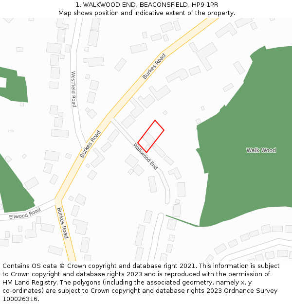 1, WALKWOOD END, BEACONSFIELD, HP9 1PR: Location map and indicative extent of plot