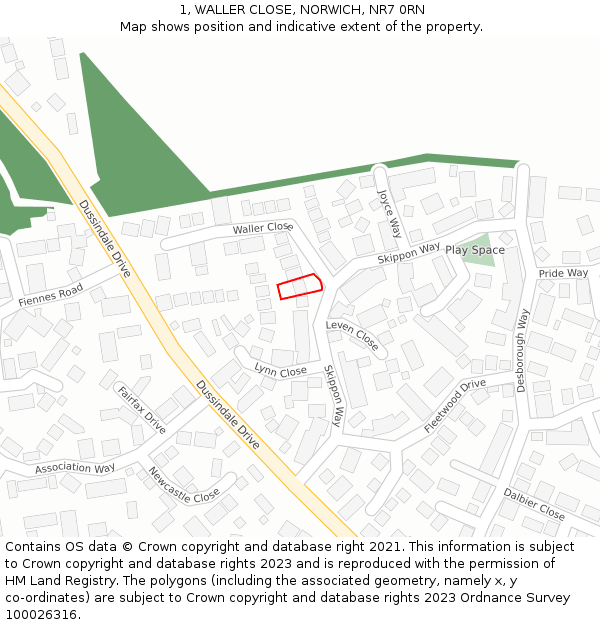 1, WALLER CLOSE, NORWICH, NR7 0RN: Location map and indicative extent of plot