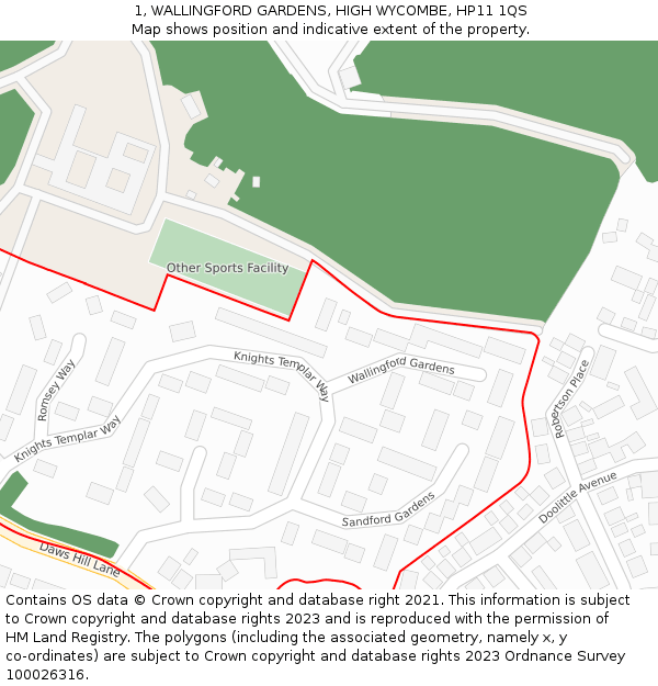 1, WALLINGFORD GARDENS, HIGH WYCOMBE, HP11 1QS: Location map and indicative extent of plot