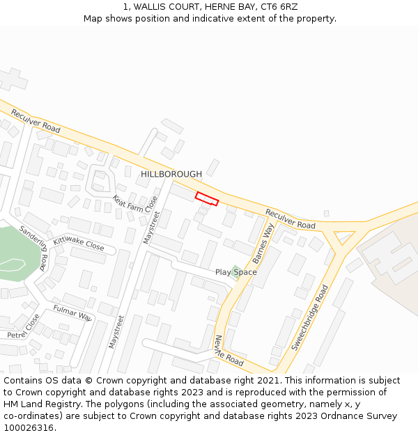 1, WALLIS COURT, HERNE BAY, CT6 6RZ: Location map and indicative extent of plot