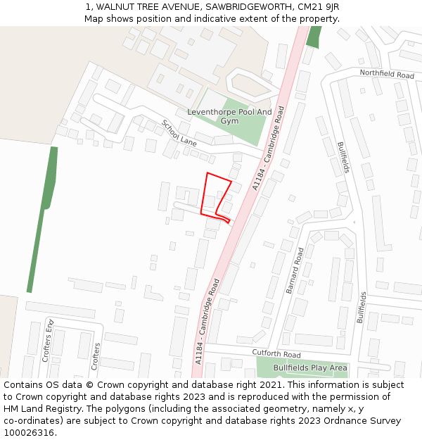 1, WALNUT TREE AVENUE, SAWBRIDGEWORTH, CM21 9JR: Location map and indicative extent of plot