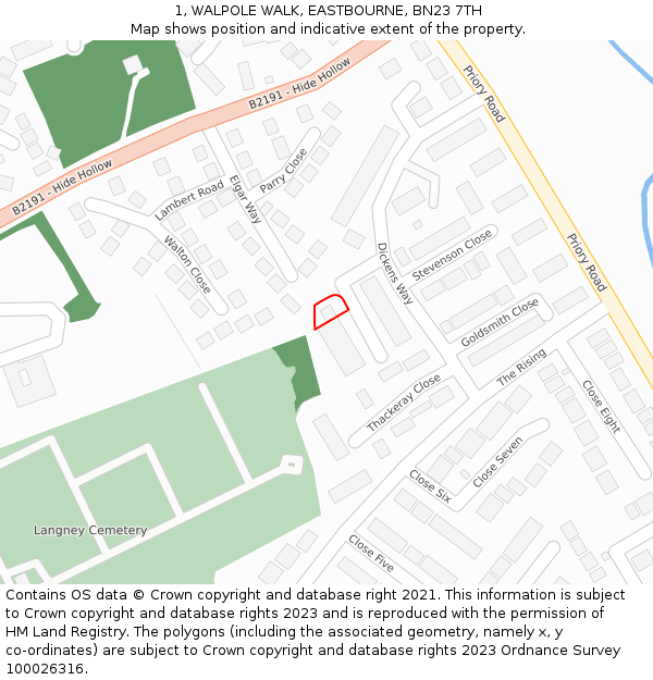 1, WALPOLE WALK, EASTBOURNE, BN23 7TH: Location map and indicative extent of plot