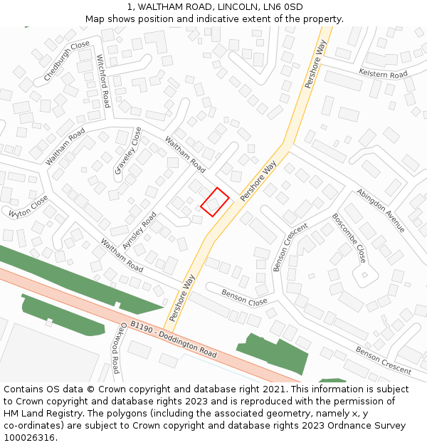 1, WALTHAM ROAD, LINCOLN, LN6 0SD: Location map and indicative extent of plot