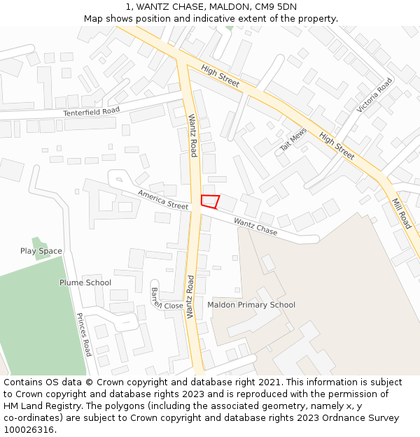 1, WANTZ CHASE, MALDON, CM9 5DN: Location map and indicative extent of plot