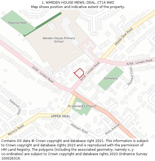 1, WARDEN HOUSE MEWS, DEAL, CT14 9WD: Location map and indicative extent of plot