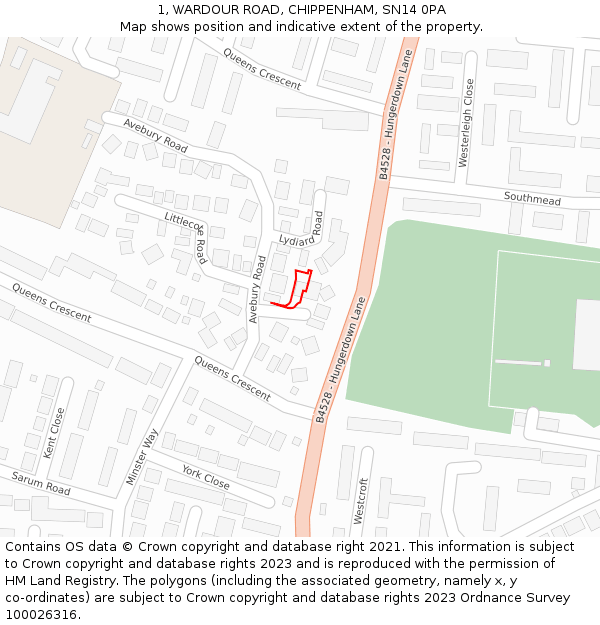 1, WARDOUR ROAD, CHIPPENHAM, SN14 0PA: Location map and indicative extent of plot