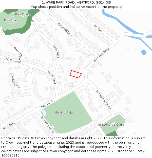 1, WARE PARK ROAD, HERTFORD, SG14 3JS: Location map and indicative extent of plot