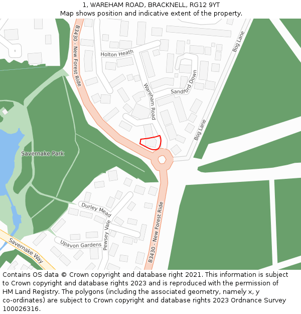 1, WAREHAM ROAD, BRACKNELL, RG12 9YT: Location map and indicative extent of plot
