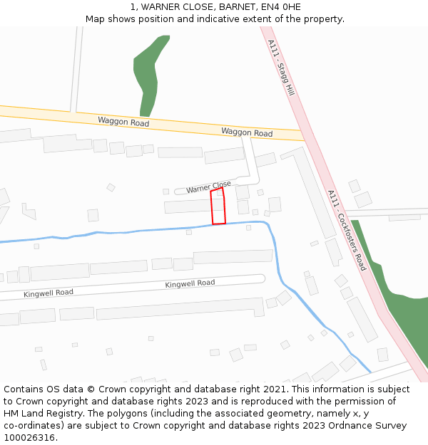 1, WARNER CLOSE, BARNET, EN4 0HE: Location map and indicative extent of plot