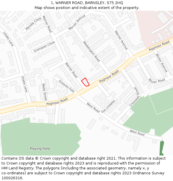 1, WARNER ROAD, BARNSLEY, S75 2HQ: Location map and indicative extent of plot