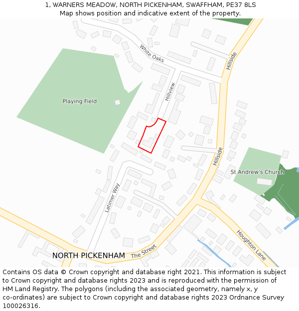 1, WARNERS MEADOW, NORTH PICKENHAM, SWAFFHAM, PE37 8LS: Location map and indicative extent of plot